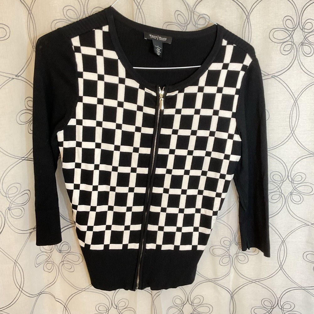 Women's White House Black Market Zip Up Cardigan 3/4 Sleeve Preppy Size Small